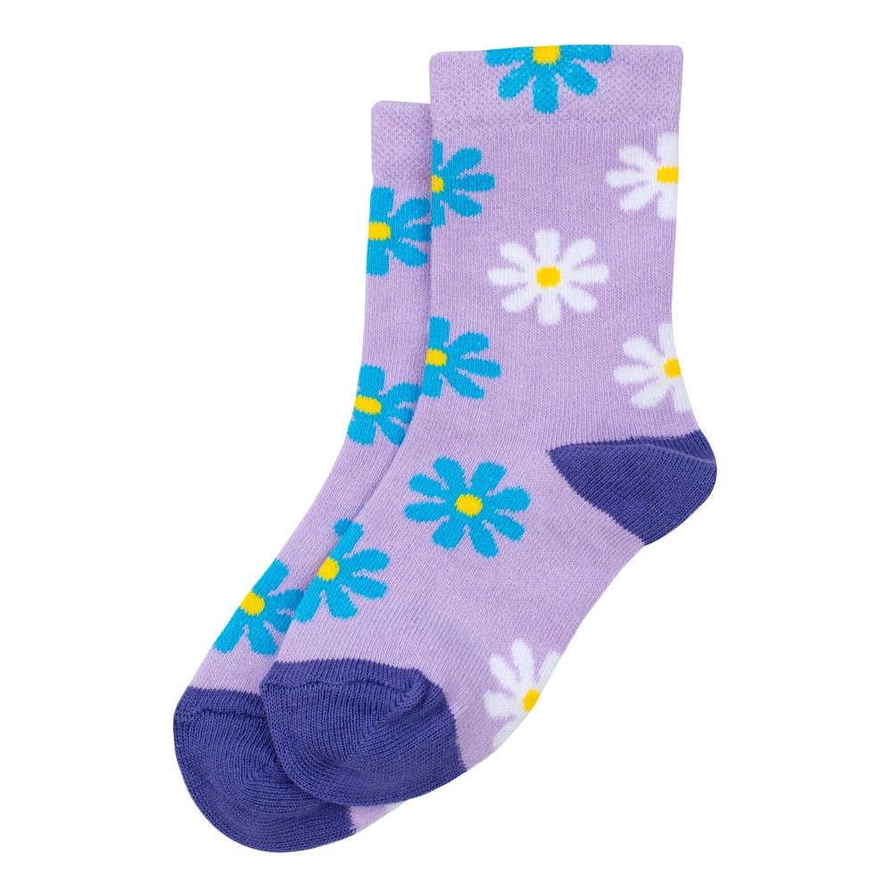 Socks cotton & spandex kids crazy daisies age 5-7 lilac purple