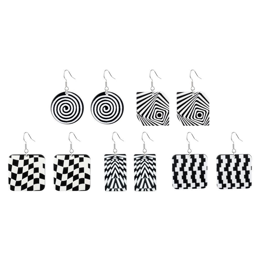 Drop earring acrylic optical illusion black & white