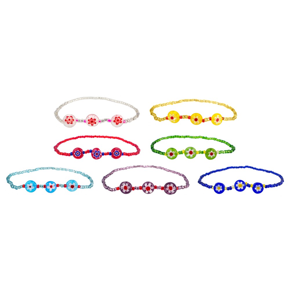 Bracelet millefiori glass sweet flower assorted colours
