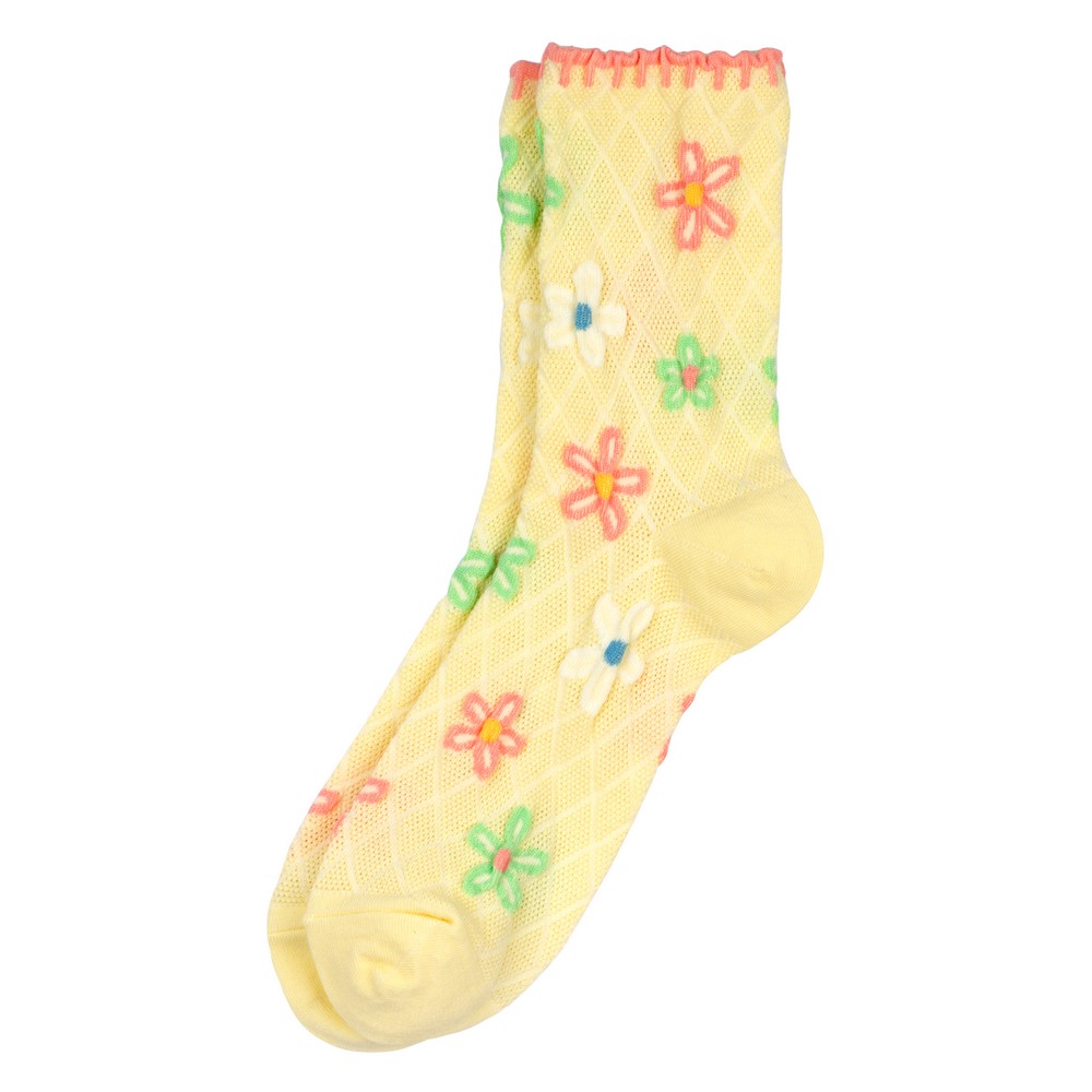 Socks cotton & spandex spring flower blanket stitch yellow