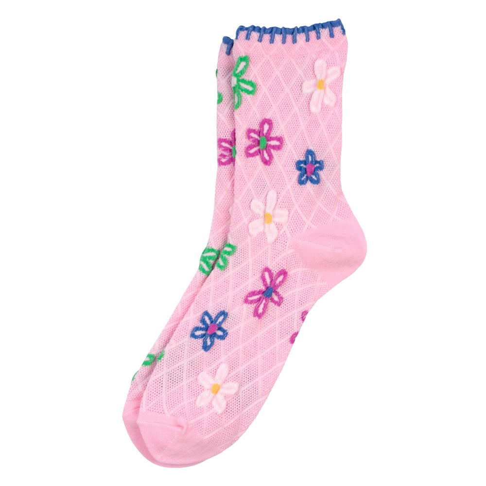 Socks cotton & spandex spring flower blanket stitch pink