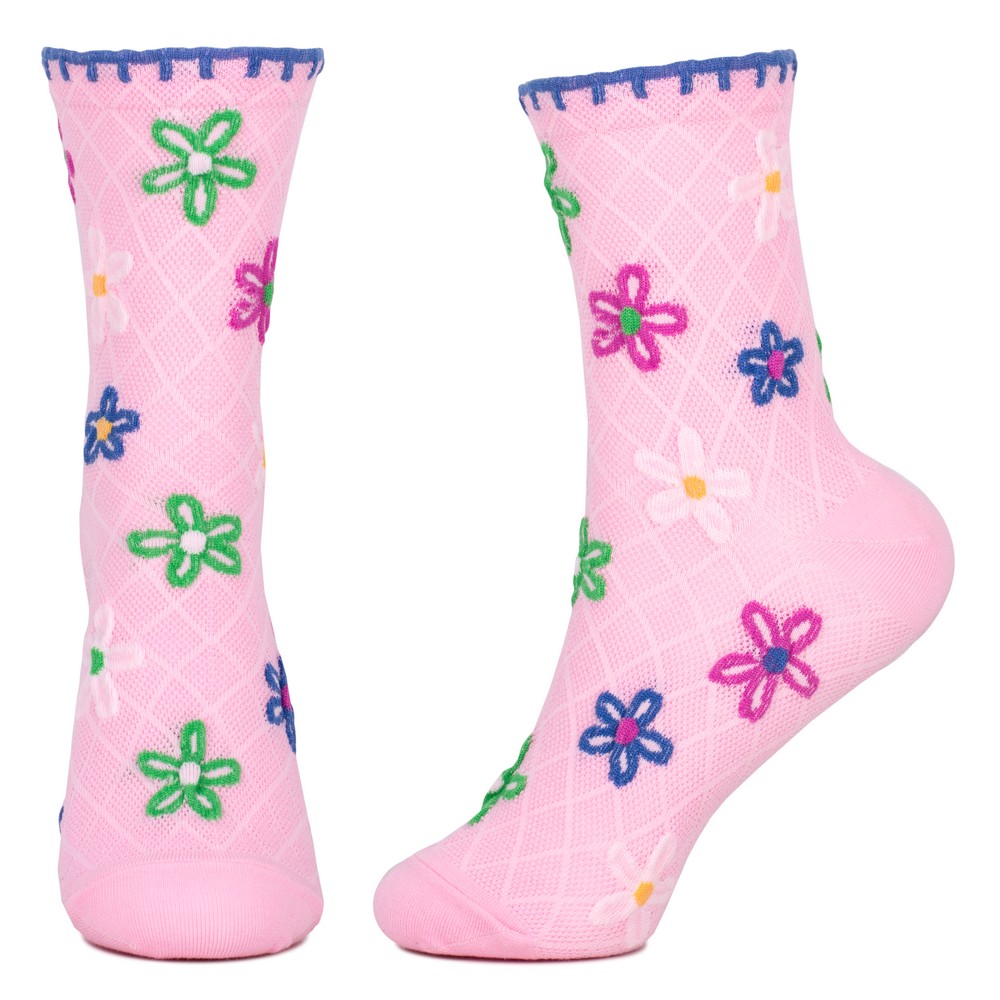 Socks cotton & spandex spring flower blanket stitch pink - Image 2