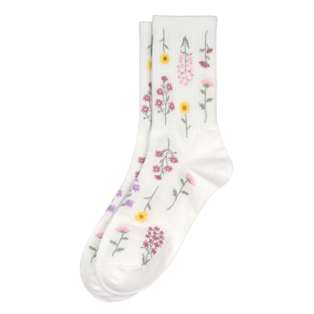 Socks cotton & spandex flower pressings white