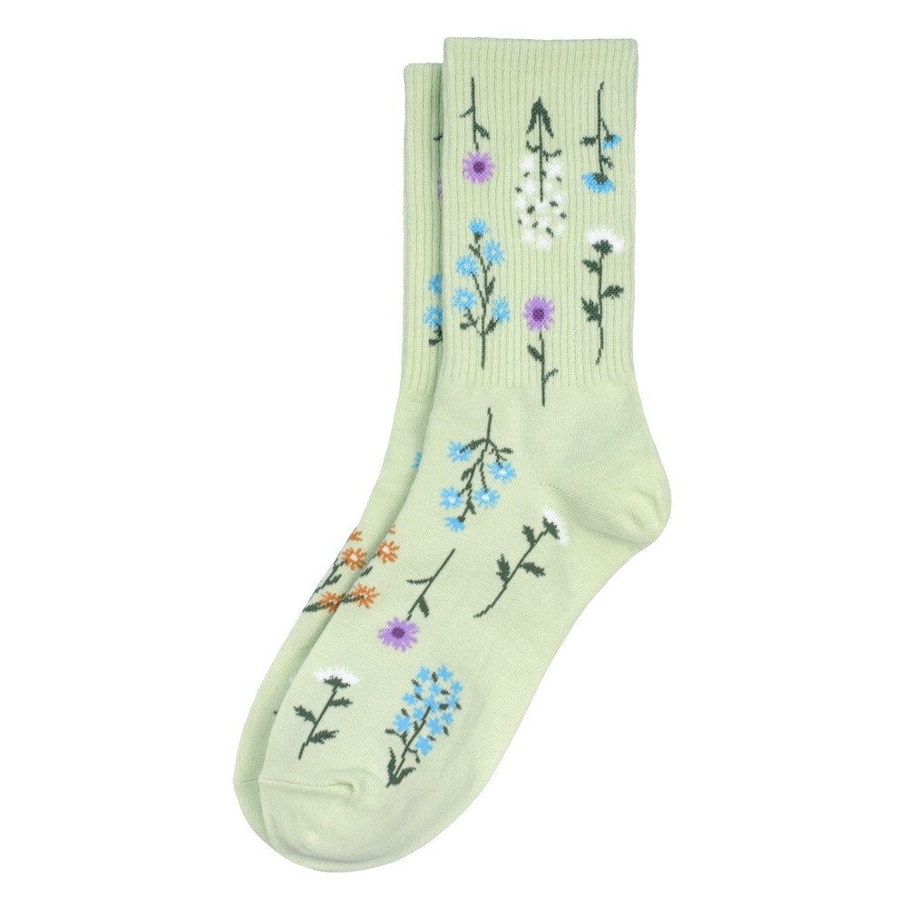 Socks cotton & spandex flower pressings green