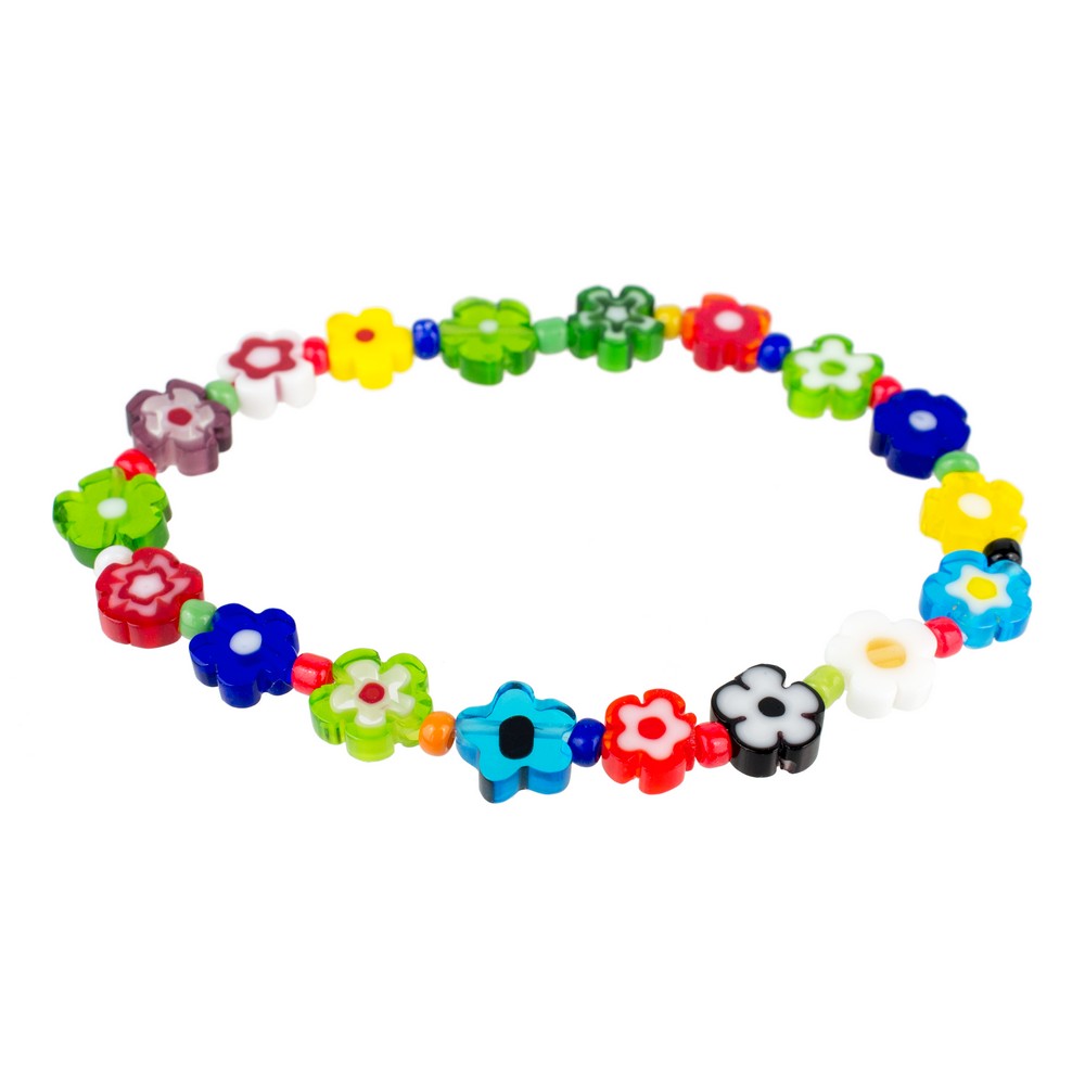 Bracelet millefiori glass flower assorted colours