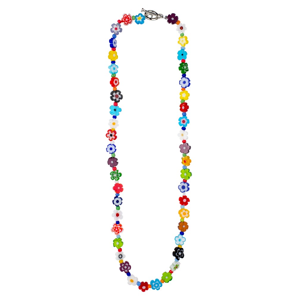 Necklace millefiori glass flower multicoloured