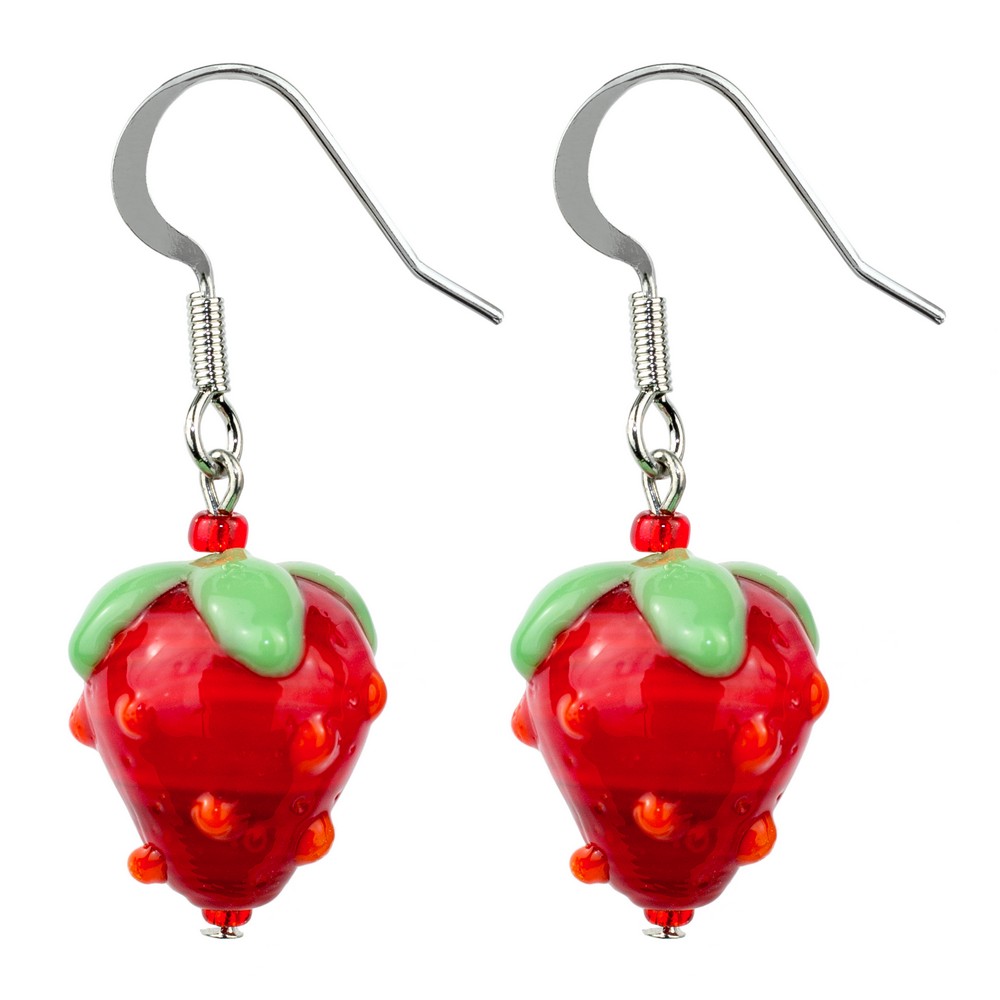 Drop earring glass beads strawberry red