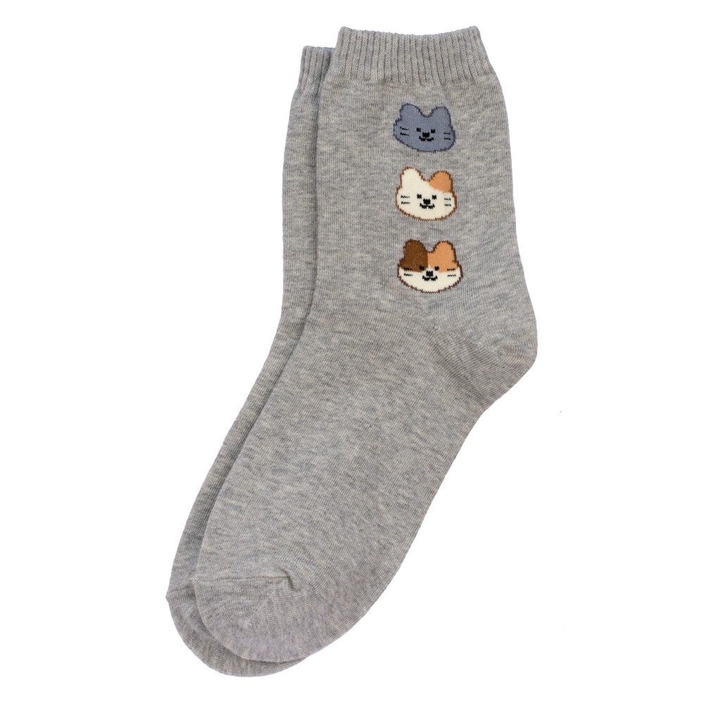 Socks cotton & spandex cat trio grey