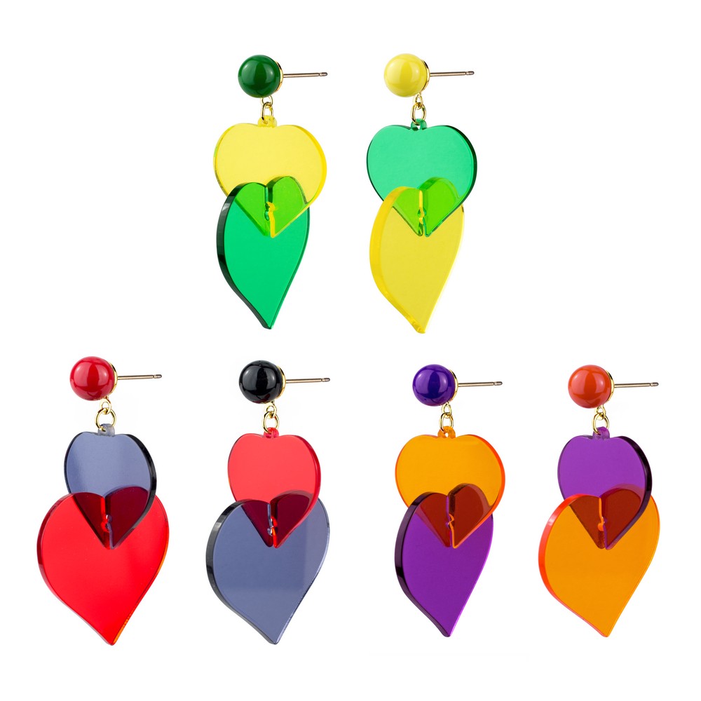 Drop earring acrylic bold heart assorted colours