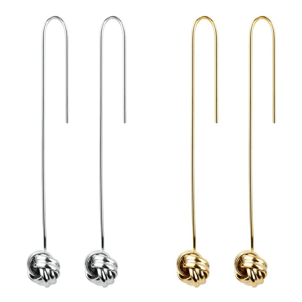 Drop earring long line knot silver & gold