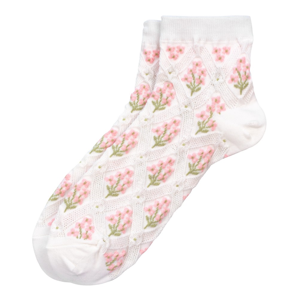 Socks cotton & spandex ankle spring bloom white