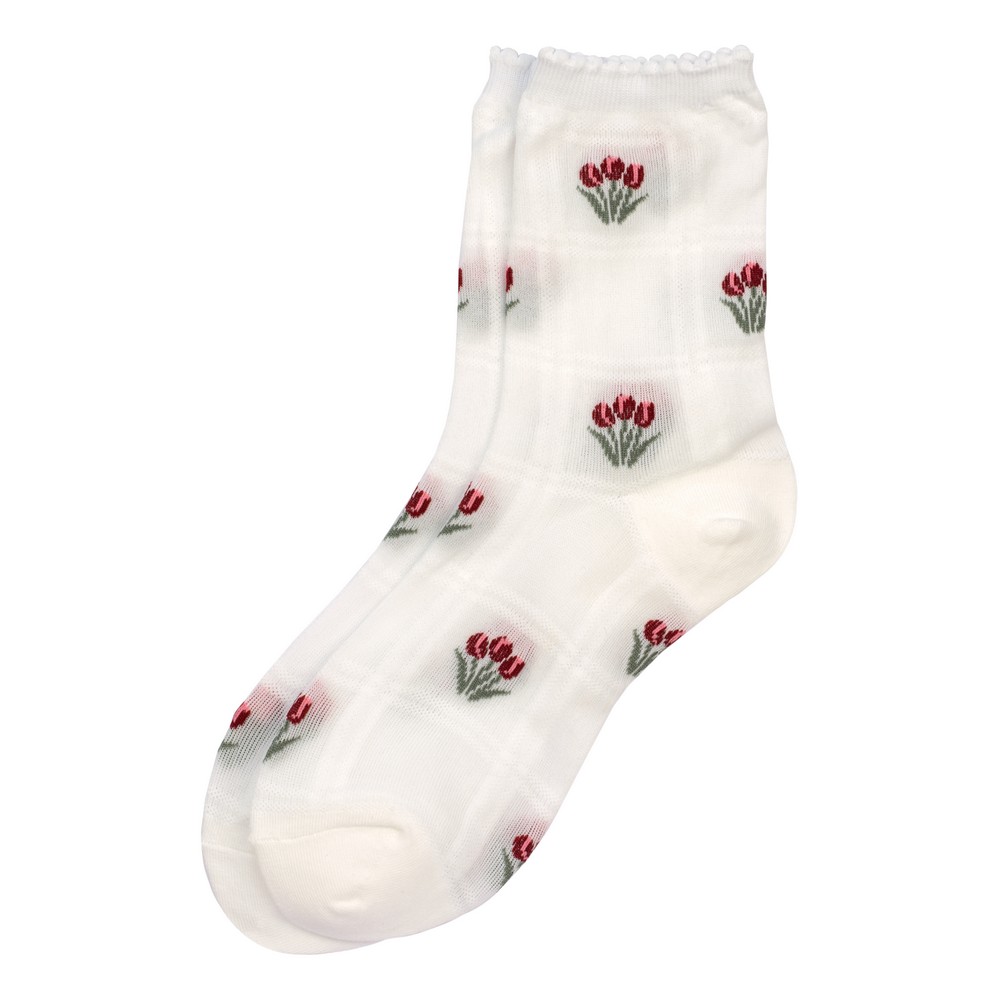 Socks cotton & spandex sheer tulips white