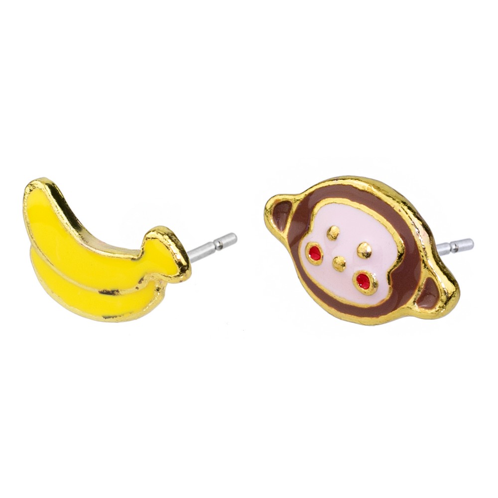 Stud earring enamel monkey & banana multicoloured