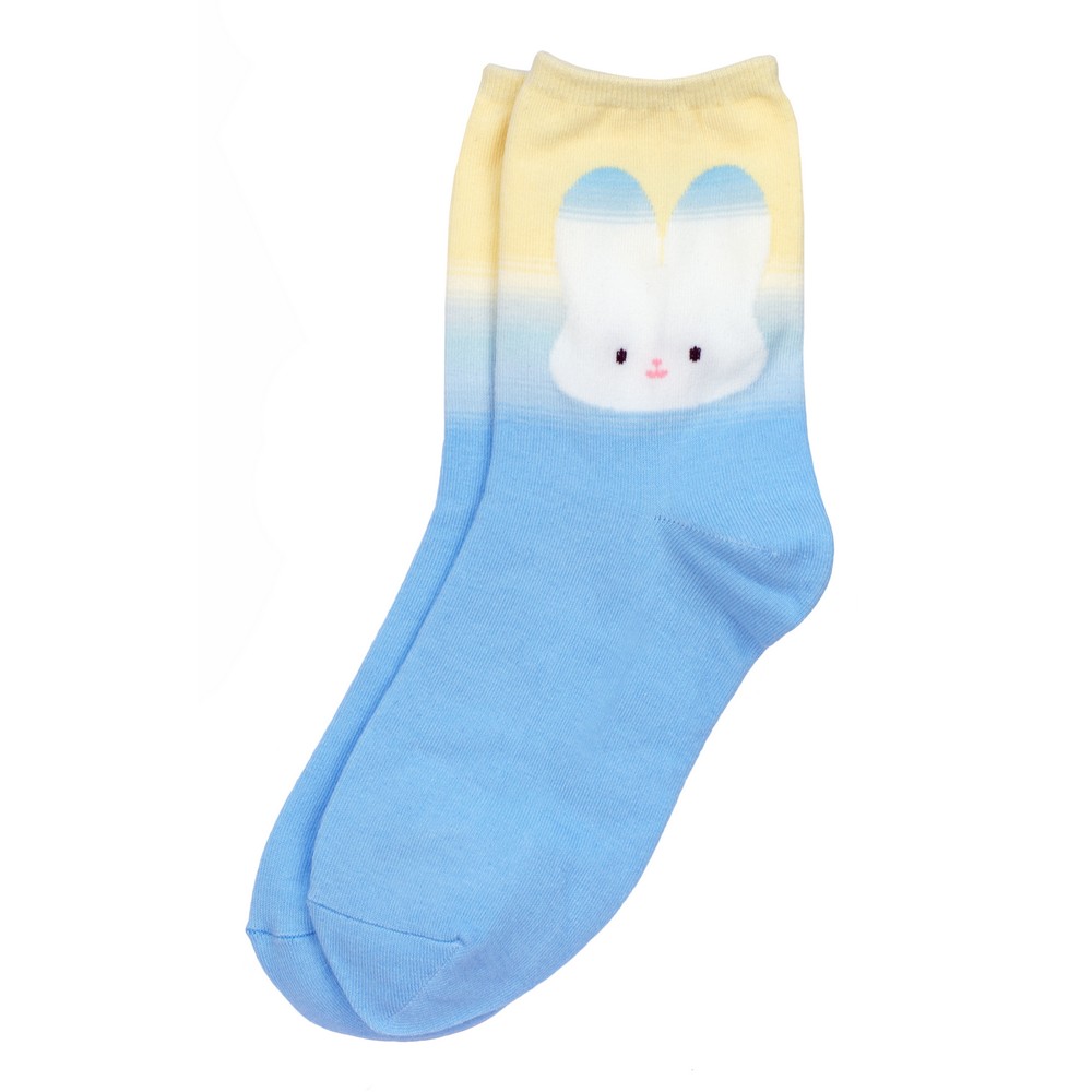 Socks cotton & spandex kawaii bunny blue & yellow