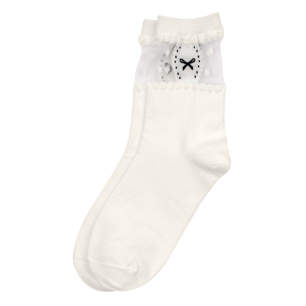 Socks cotton & spandex sheer cuff stitch bow white
