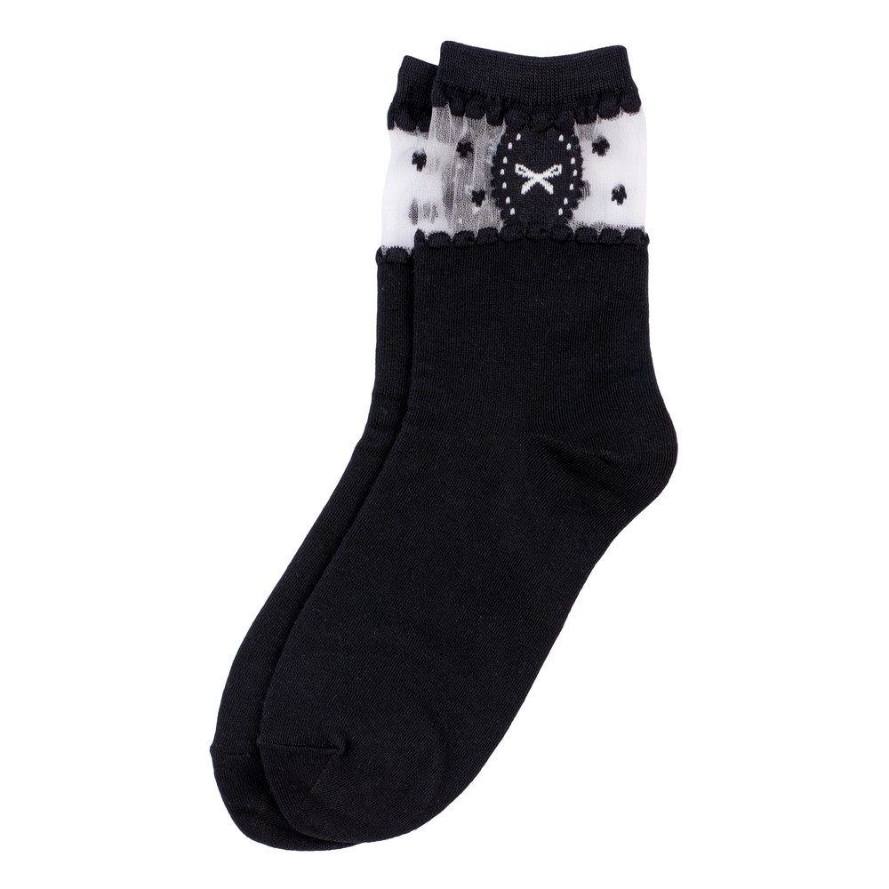 Socks cotton & spandex sheer cuff stitch bow black
