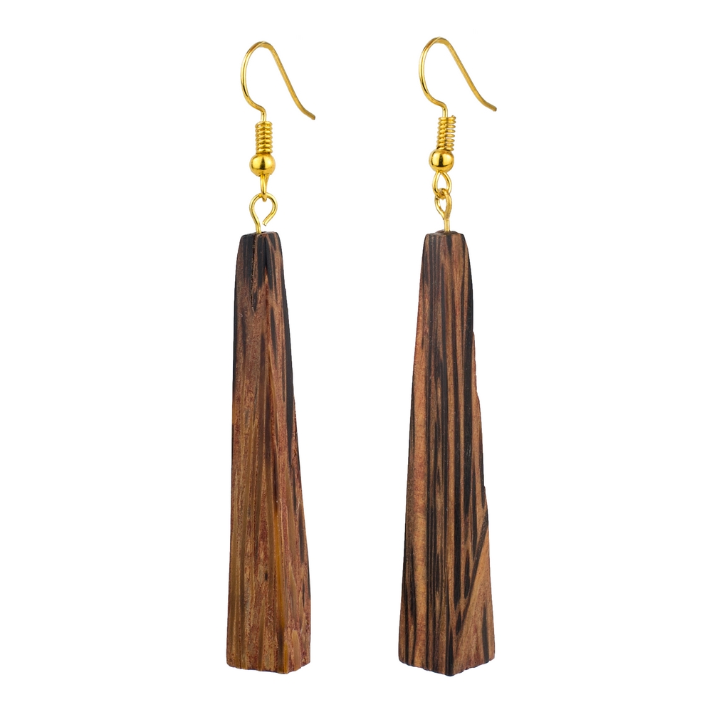 Drop earring coconut wood rectangular & tapered brown