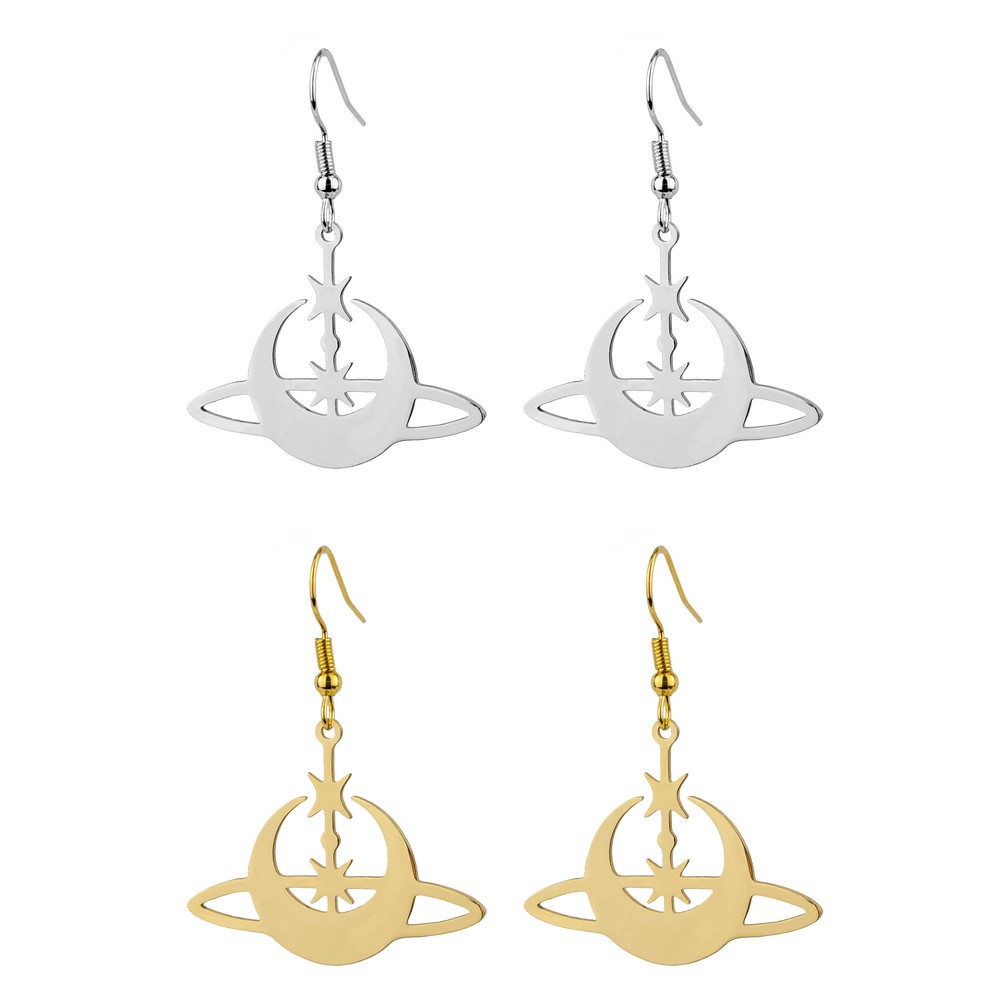 Drop earring galaxy planet silver & gold