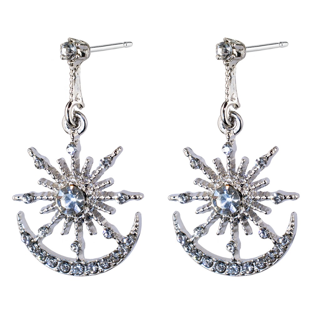 Drop earring magical moon & stars silver & clear