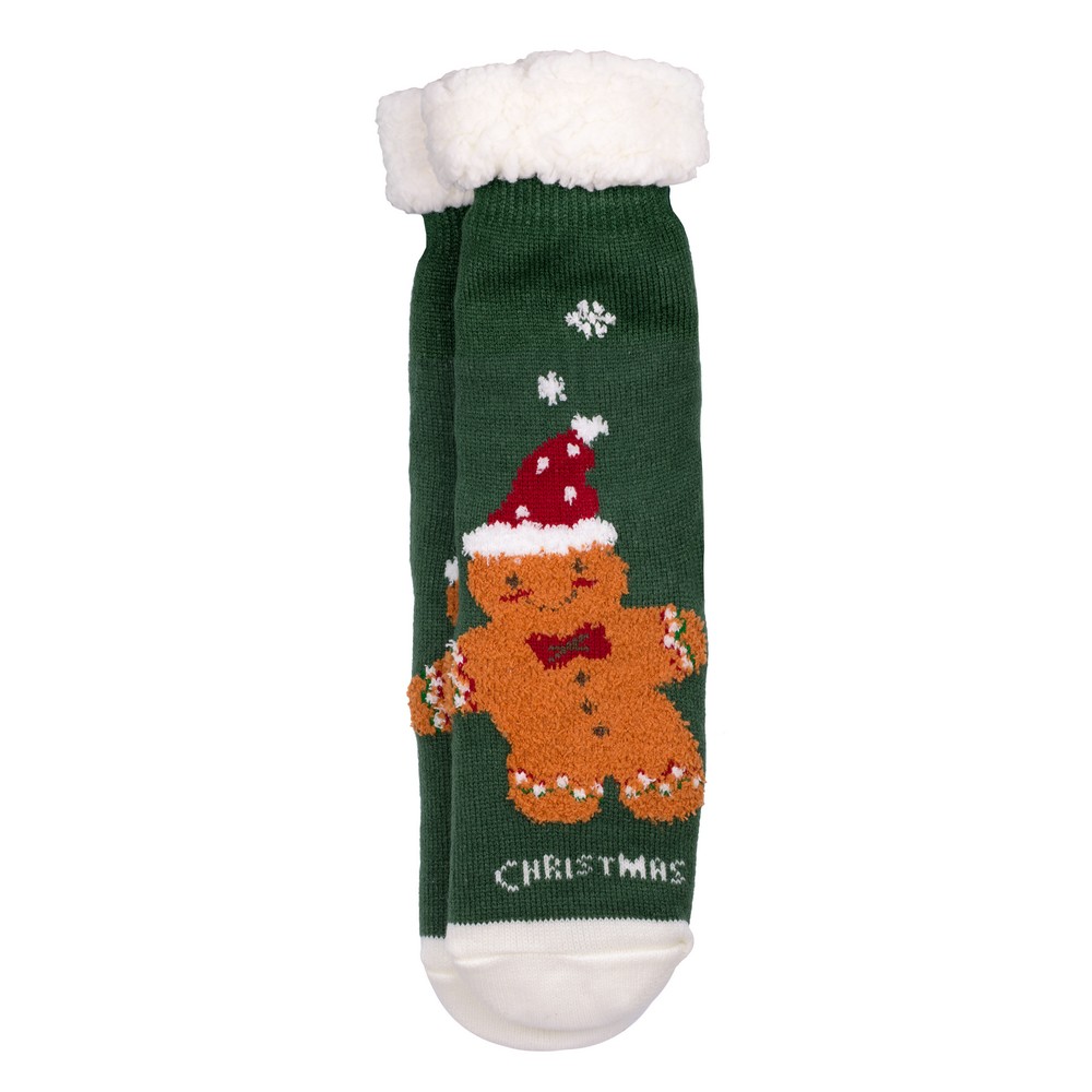 Socks acrylic cosy festive gingerbread man green
