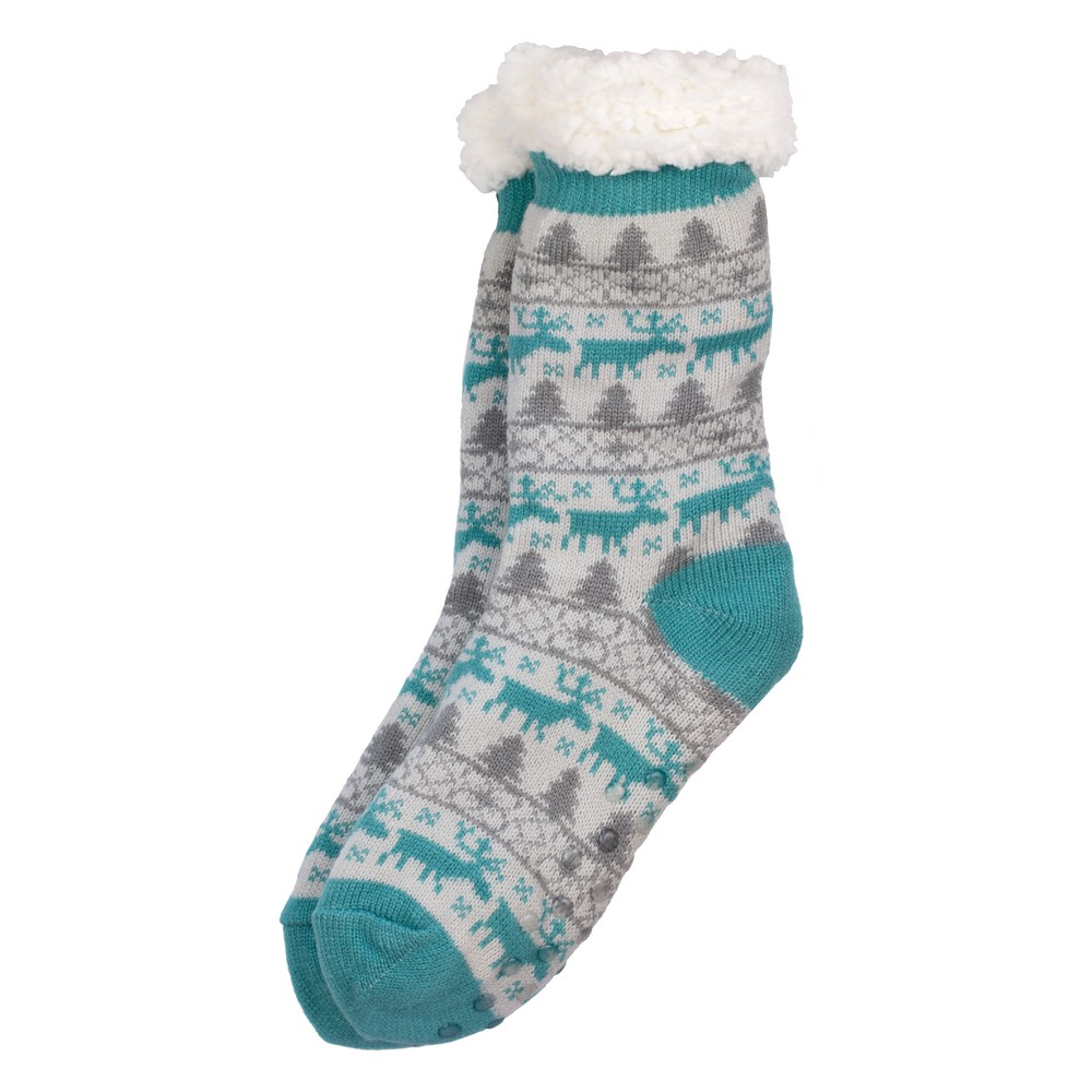 Socks acrylic cosy reindeer & tree scandi grey