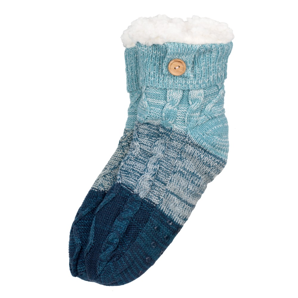 Socks acrylic cosy knit with button detail blue