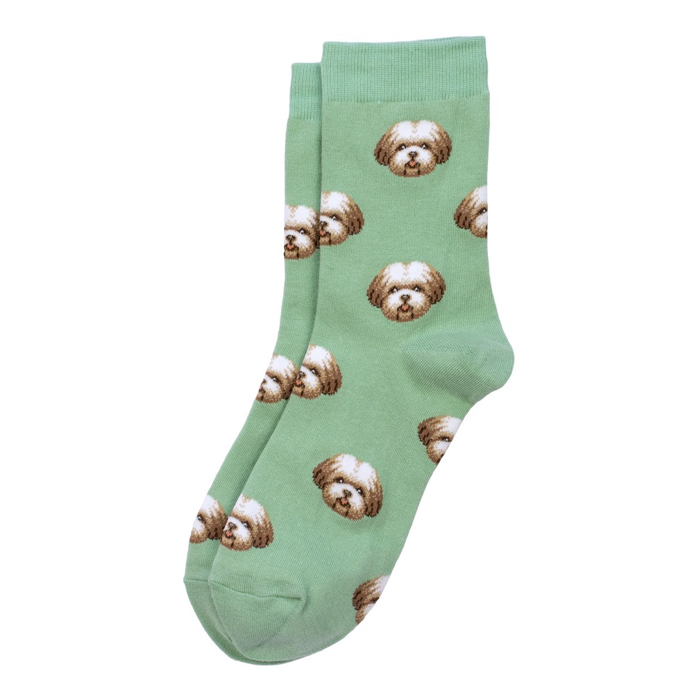 Socks cotton & spandex mini dog shih tzu green