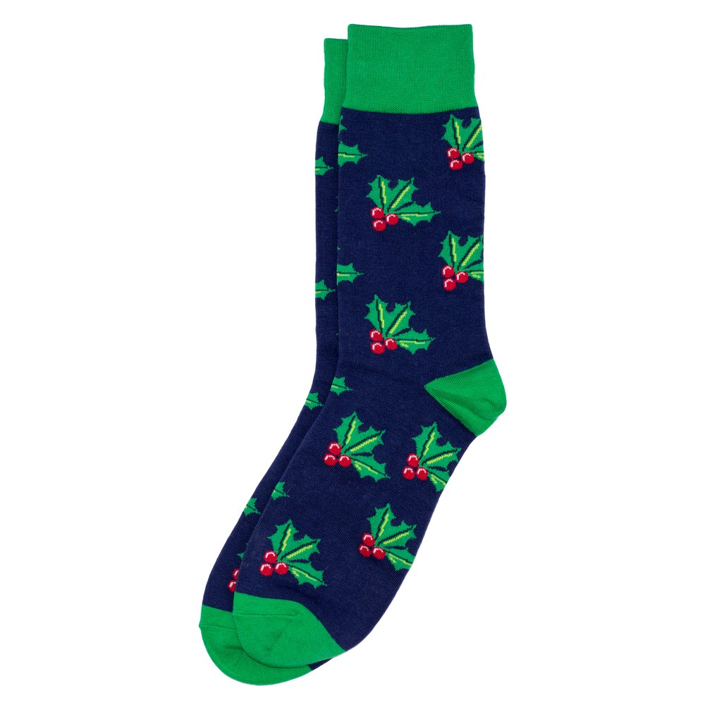 Socks cotton & spandex gents holly leaves navy blue