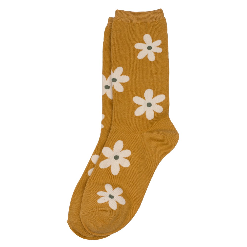 Socks cotton & spandex retro bloom yellow