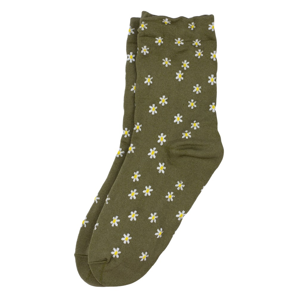 Socks cotton & spandex field of daisies green