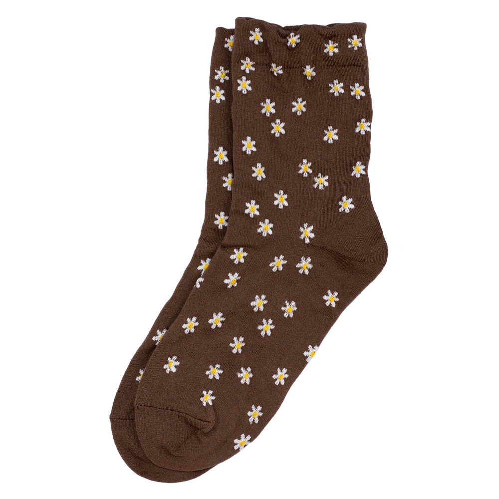 Socks cotton & spandex field of daisies brown
