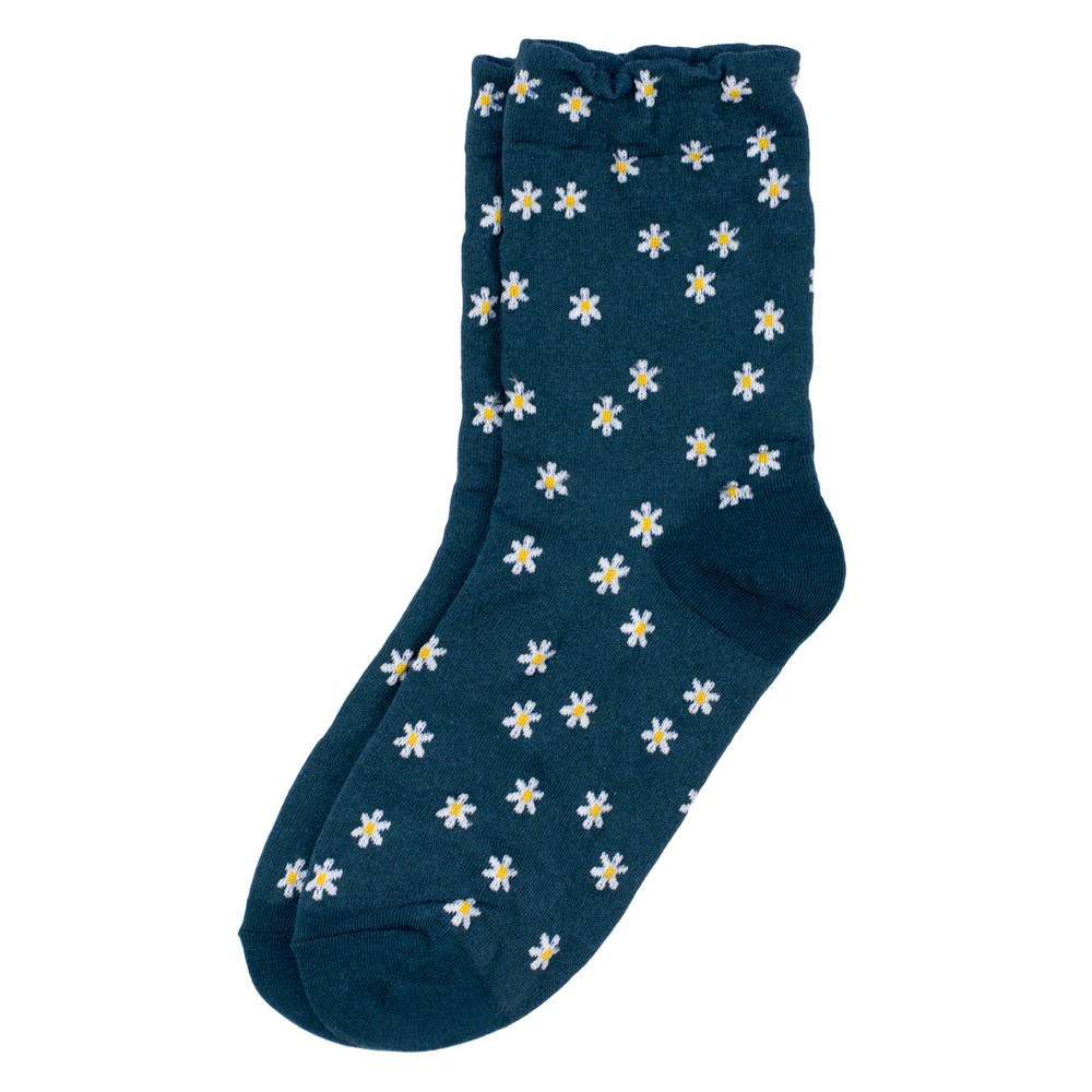 Socks cotton & spandex field of daisies teal green
