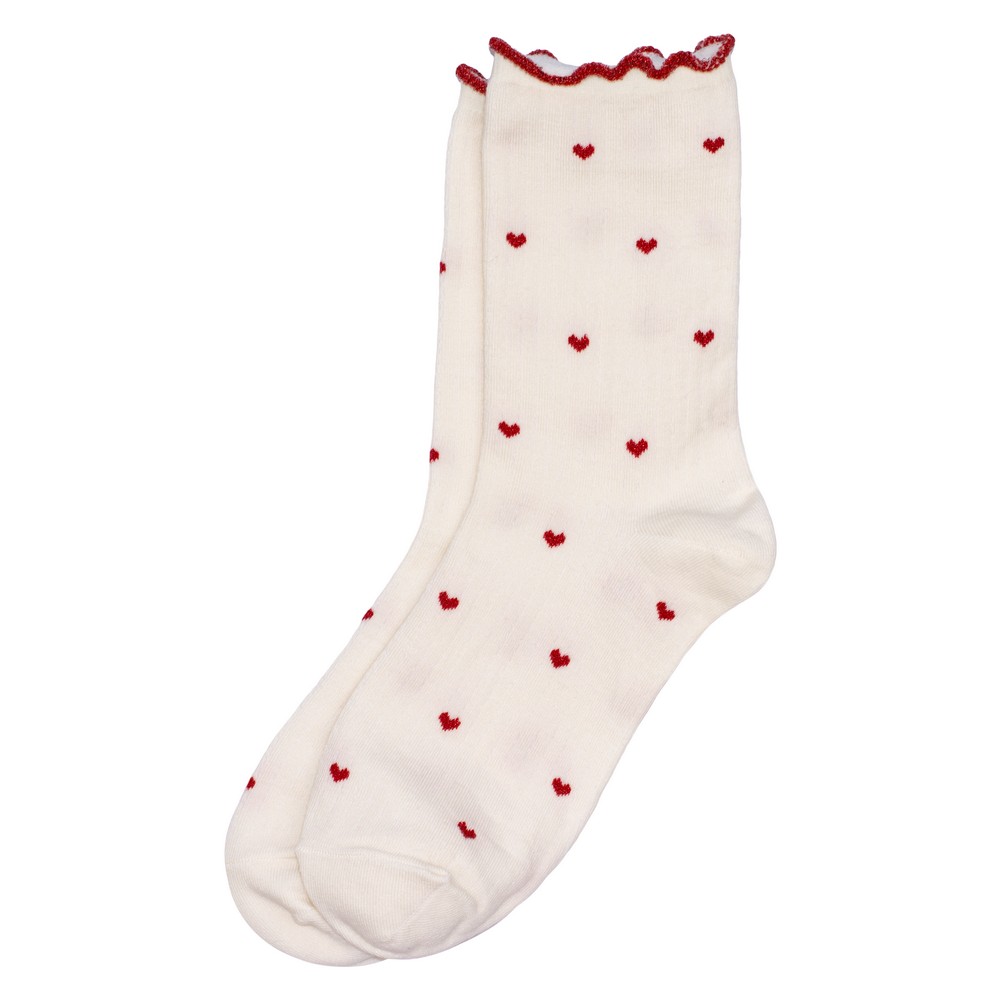 Socks cotton & spandex sweetheart scalloped trim off-white