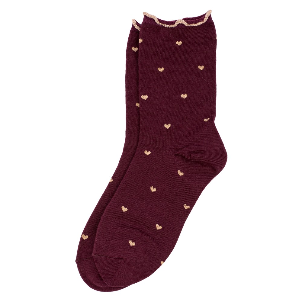 Socks cotton & spandex sweetheart scalloped trim red