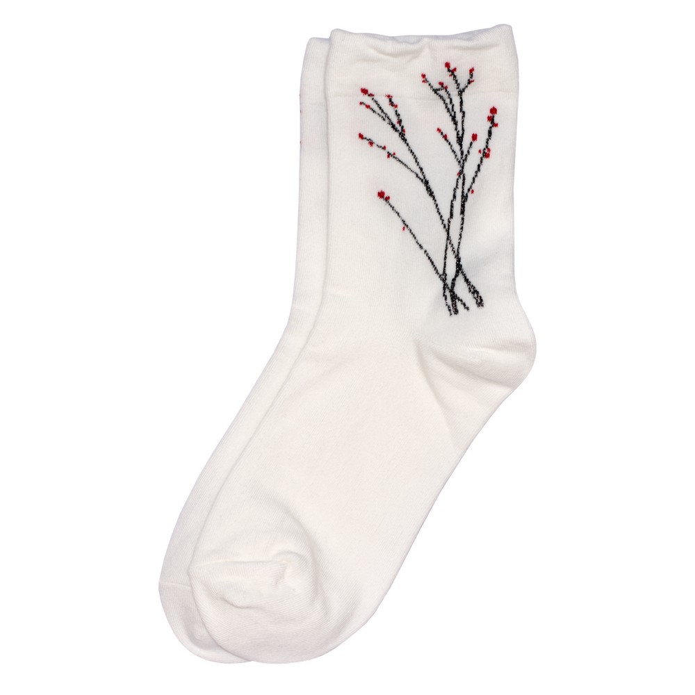 Socks cotton & spandex minimalist branch & berry white