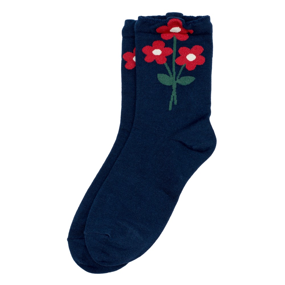 Socks cotton & spandex flora pop navy blue