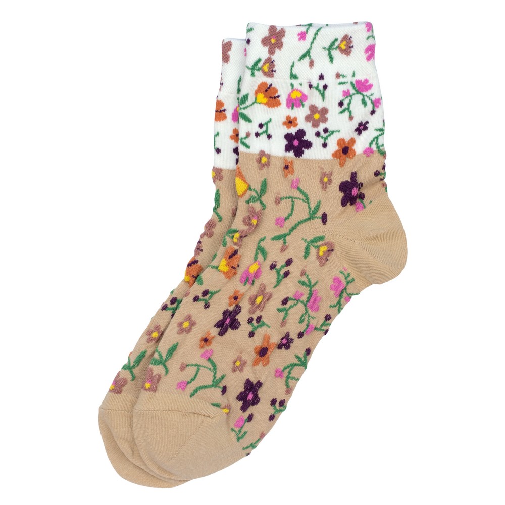 Socks cotton & spandex floral muse beige
