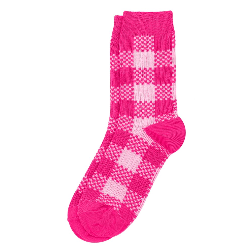 Socks cotton colour block checkered pink
