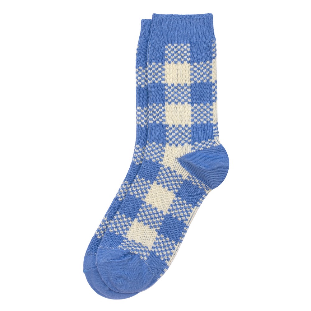 Socks cotton colour block checkered blue