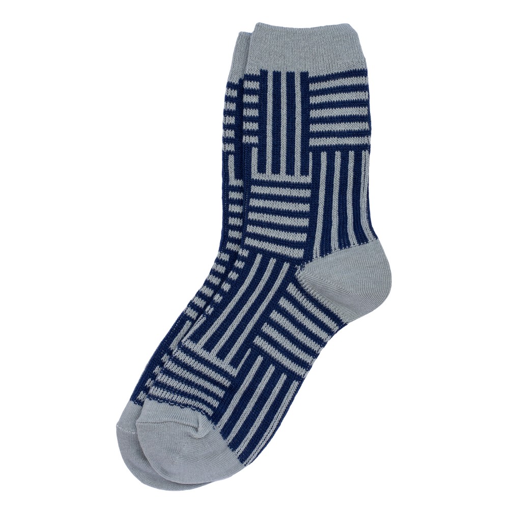 Socks cotton stripe voyage navy blue & grey