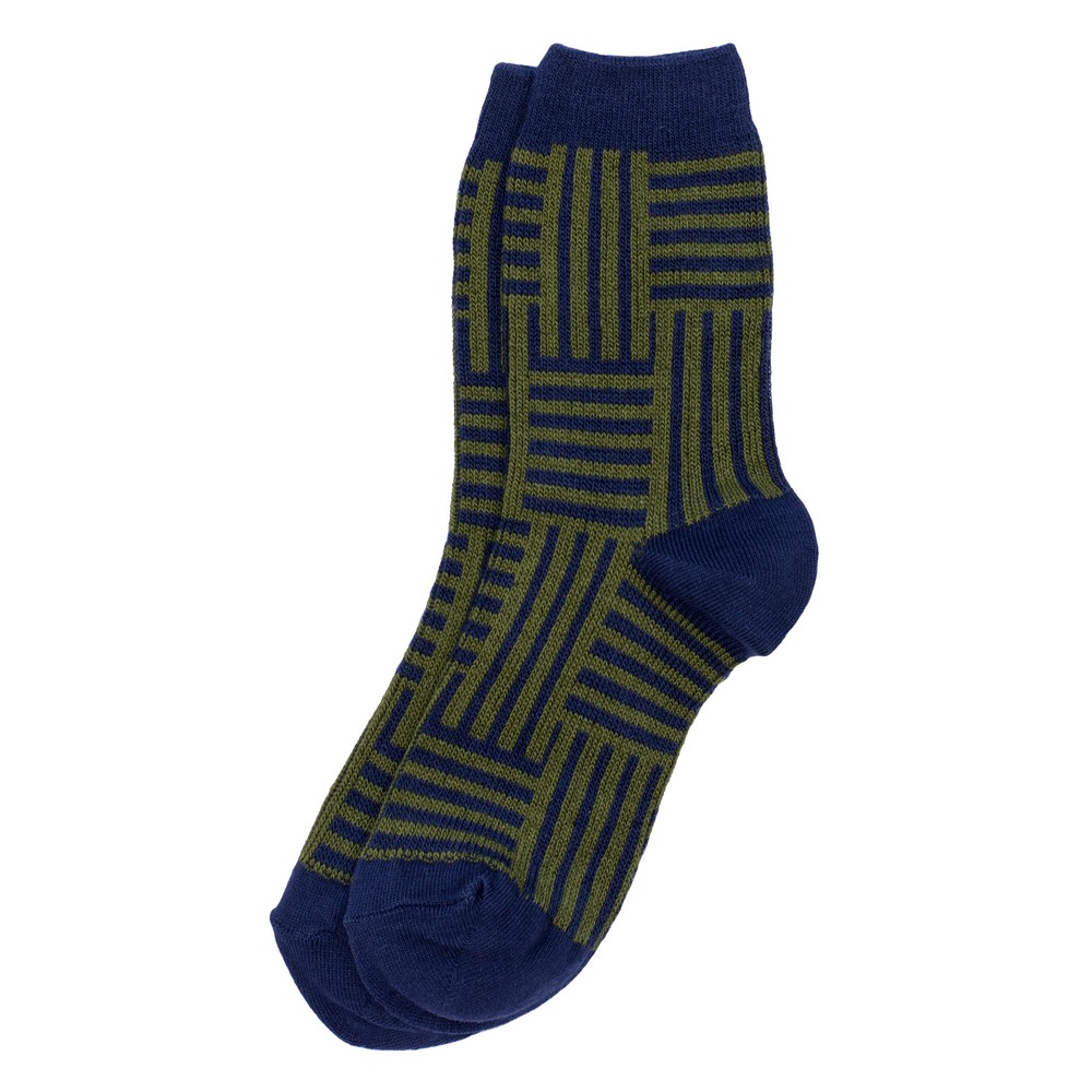 Socks cotton stripe voyage navy blue & green