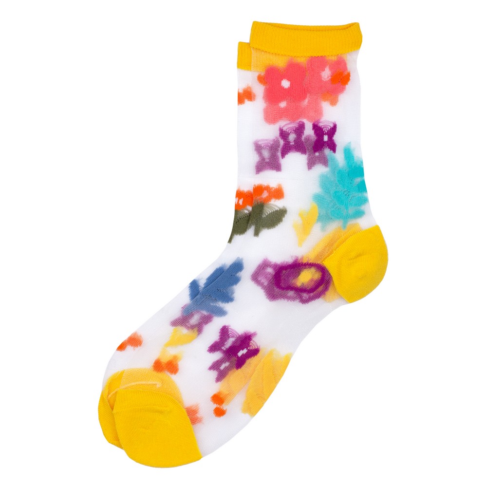 Socks sheer floral whimsy yellow