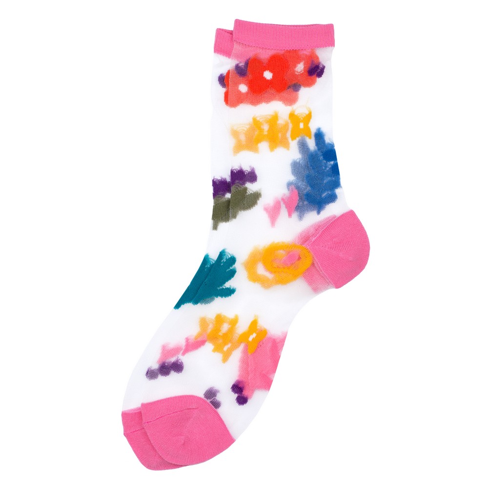 Socks sheer floral whimsy pink