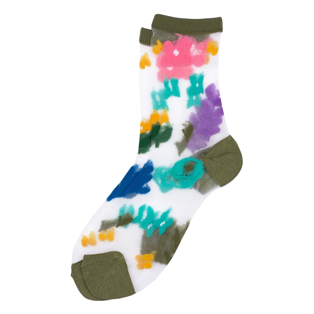Socks sheer floral whimsy green