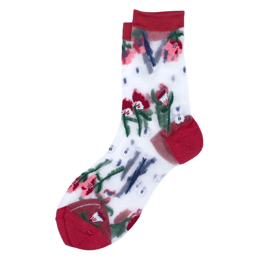 Socks cotton sheer petal parade red