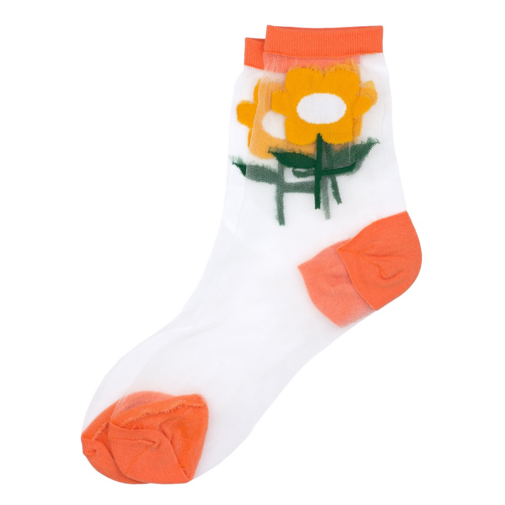 Socks cotton sheer big flower orange