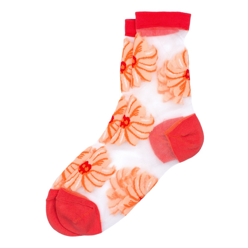 Socks cotton sheer floral fade orange