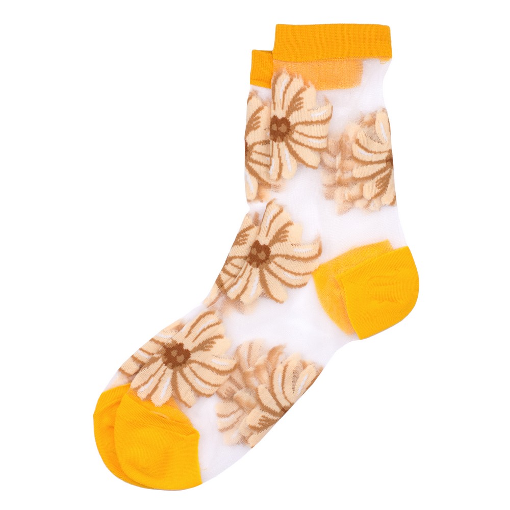 Socks cotton sheer floral fade yellow