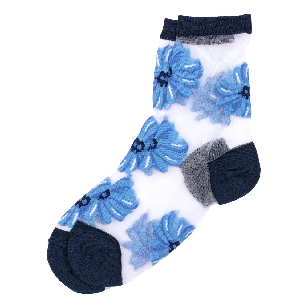 Socks cotton sheer floral fade blue
