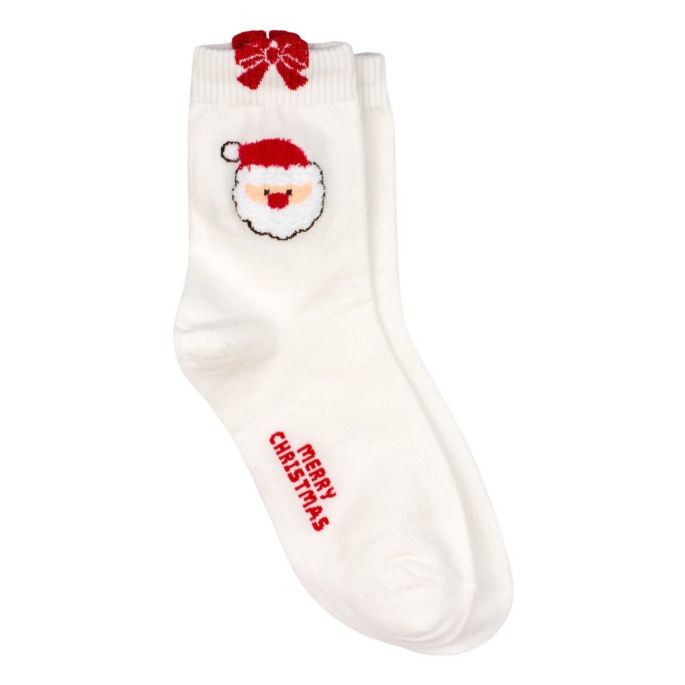 Socks cotton & spandex santa claus bow cuff white